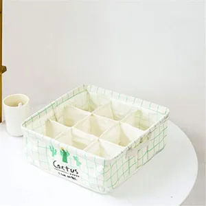 Iumer 9 Grids Cactus Linen Storage Bin Container Box Waterproof Rectangular Underwear Sock Organizer,White
