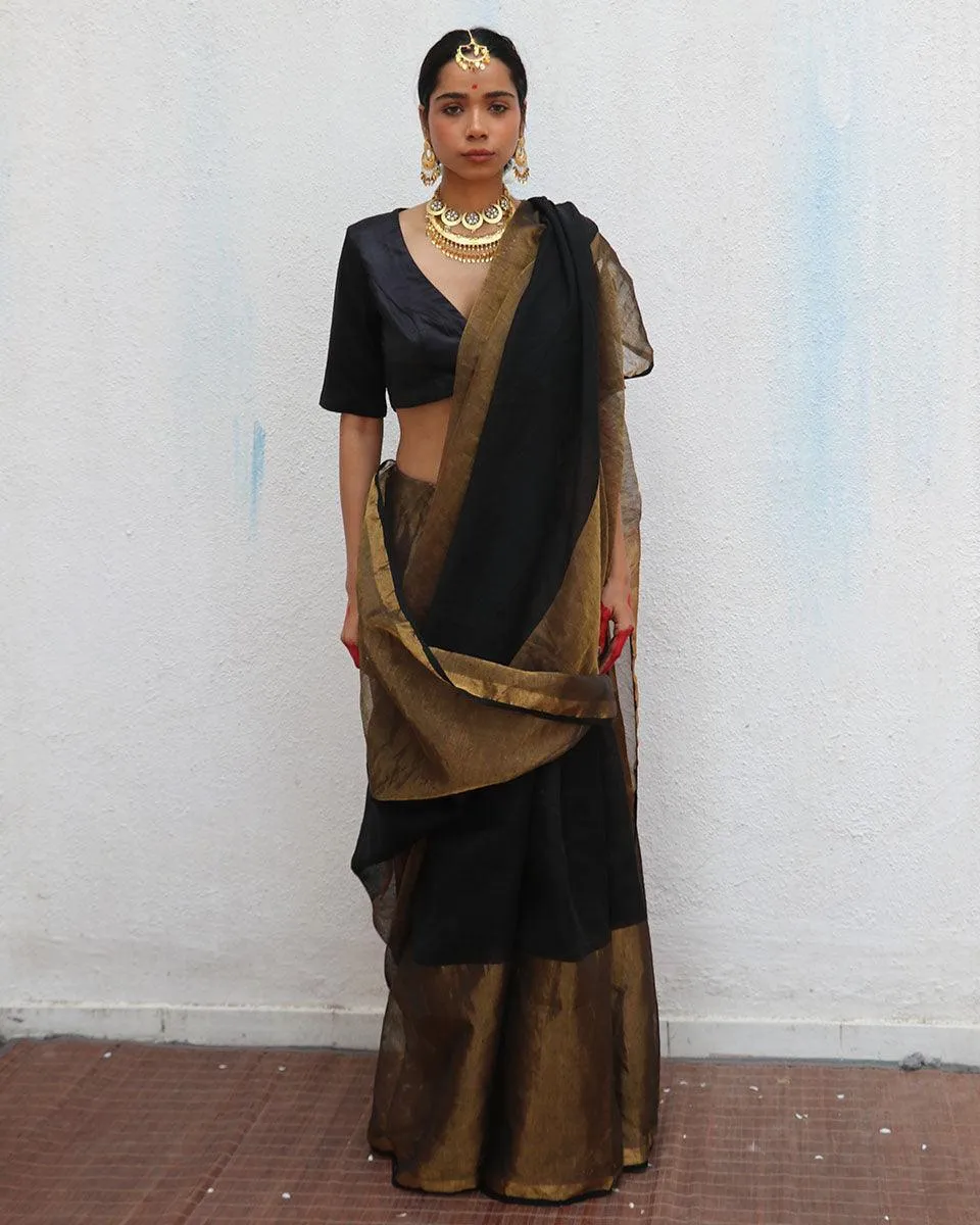 Kalyani Handwoven Linen Zari Saree