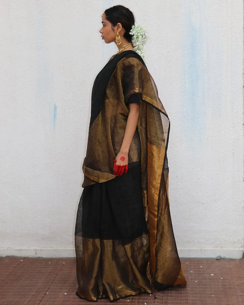 Kalyani Handwoven Linen Zari Saree