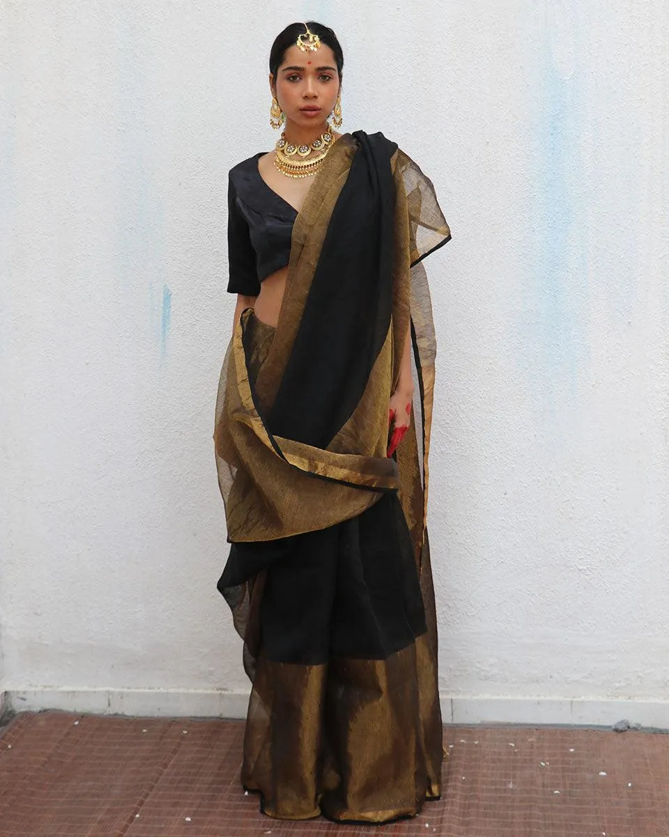 Kalyani Handwoven Linen Zari Saree