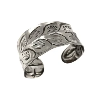 Kashi Leaves Embossed Silver Metal Cuff Bracelet