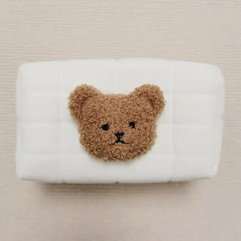 Kawaii Bear Baby Toiletry Bag 🐻✨ - Cute Cotton Makeup & Diaper Organizer for Moms! 🍼💖
