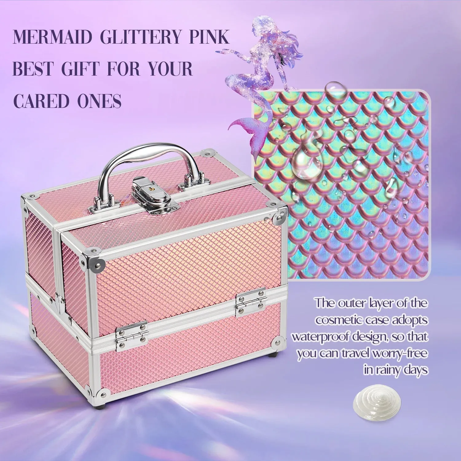Kawaii Mermaid Makeup Organizer ✨💕 Lockable Cosmetic Case with 4 Trays for Jewelry & Nail Accessories 🌈💖