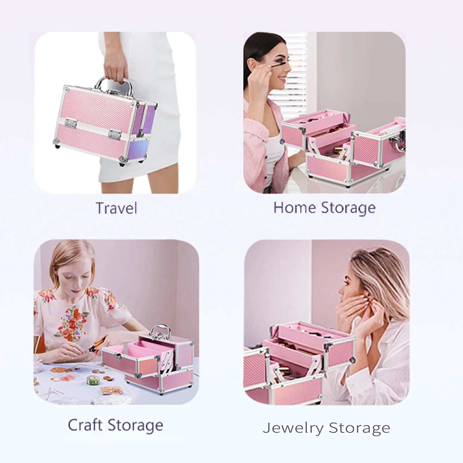 Kawaii Mermaid Makeup Organizer ✨💕 Lockable Cosmetic Case with 4 Trays for Jewelry & Nail Accessories 🌈💖