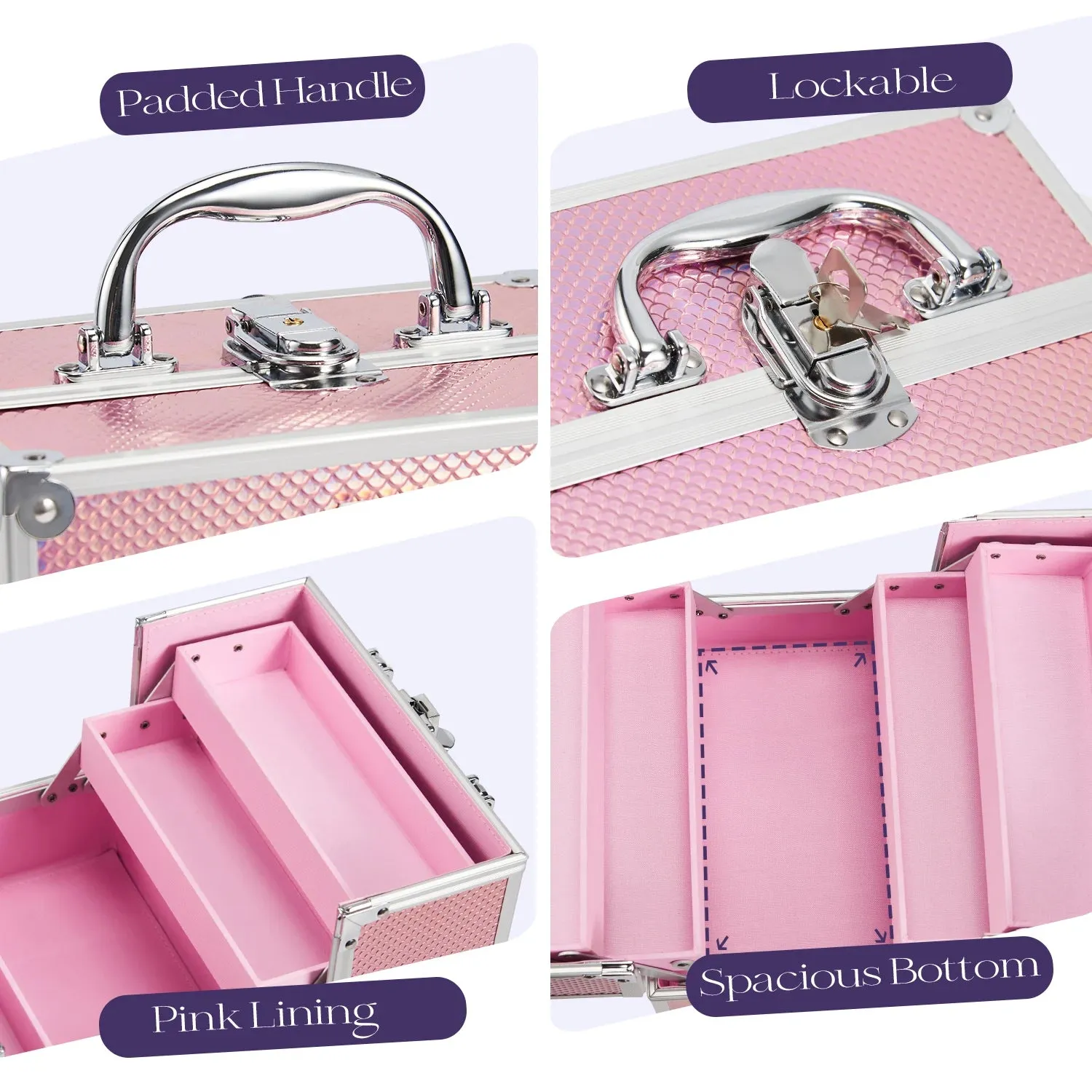 Kawaii Mermaid Makeup Organizer ✨💕 Lockable Cosmetic Case with 4 Trays for Jewelry & Nail Accessories 🌈💖