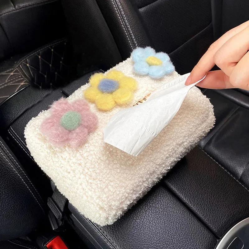 Kawaii Plush Flower Car Tissue Box Holder 🌸🚗 | Cute Auto Visor Organizer for Fun Road Trips! 🧻✨