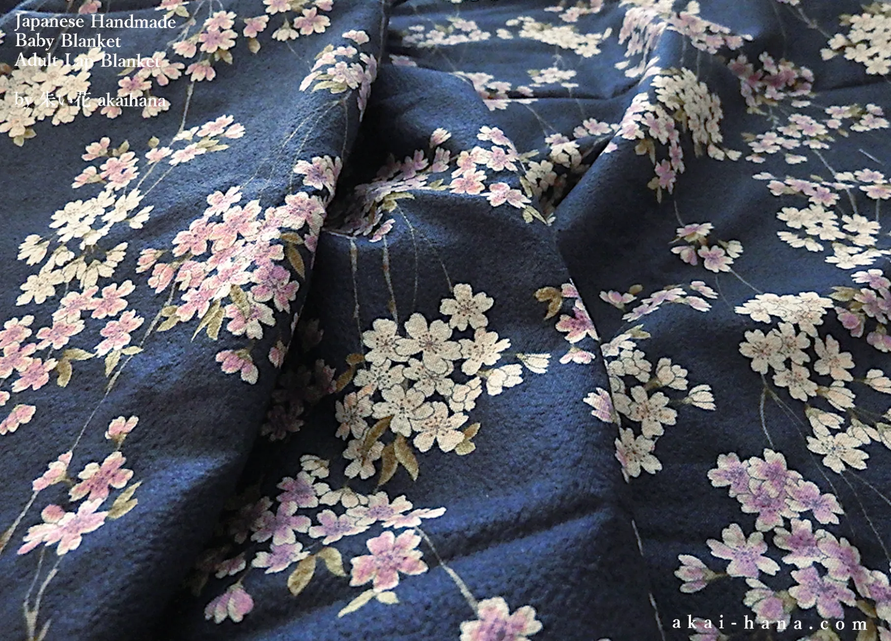 Kimono Baby Blanket/Adult Lap Blanket, Shidare Zakura Navy, 2 sizes ⦿blbj0003
