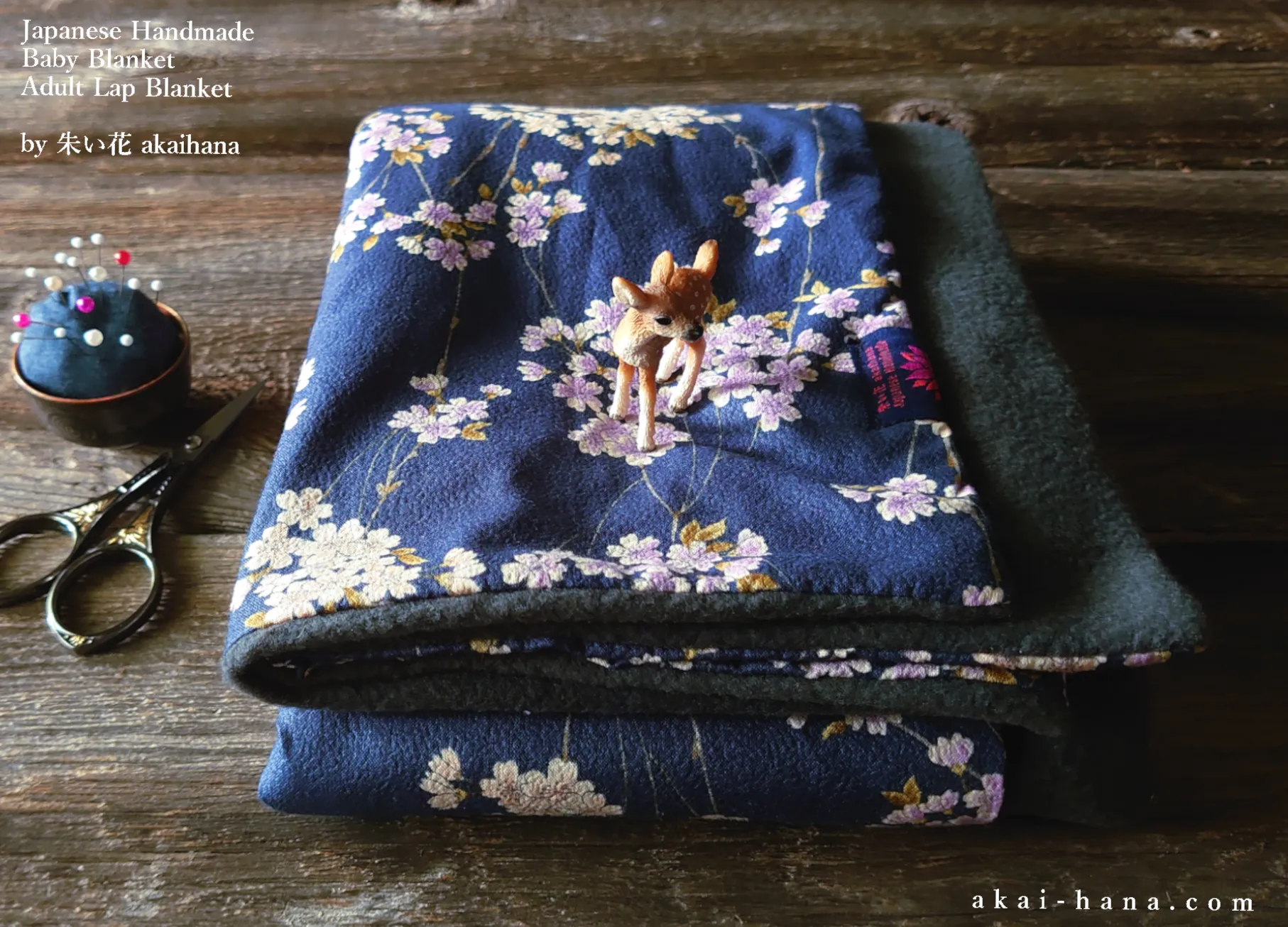 Kimono Baby Blanket/Adult Lap Blanket, Shidare Zakura Navy, 2 sizes ⦿blbj0003