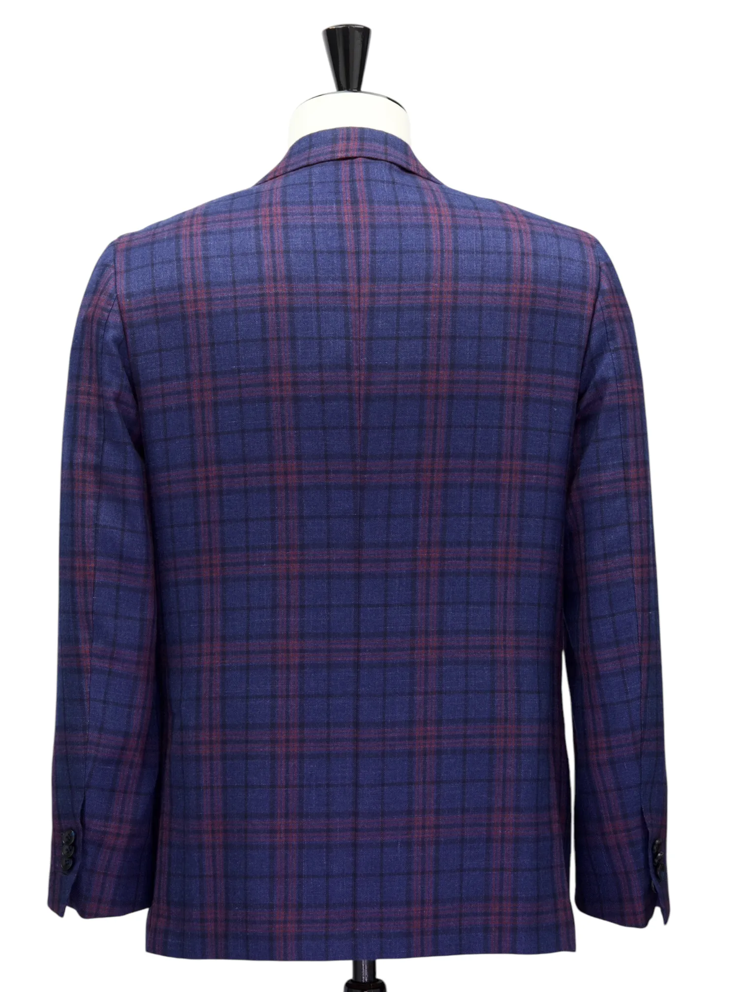 Kiton Blue & Red Cashmere, Silk & Linen Tartan Jacket