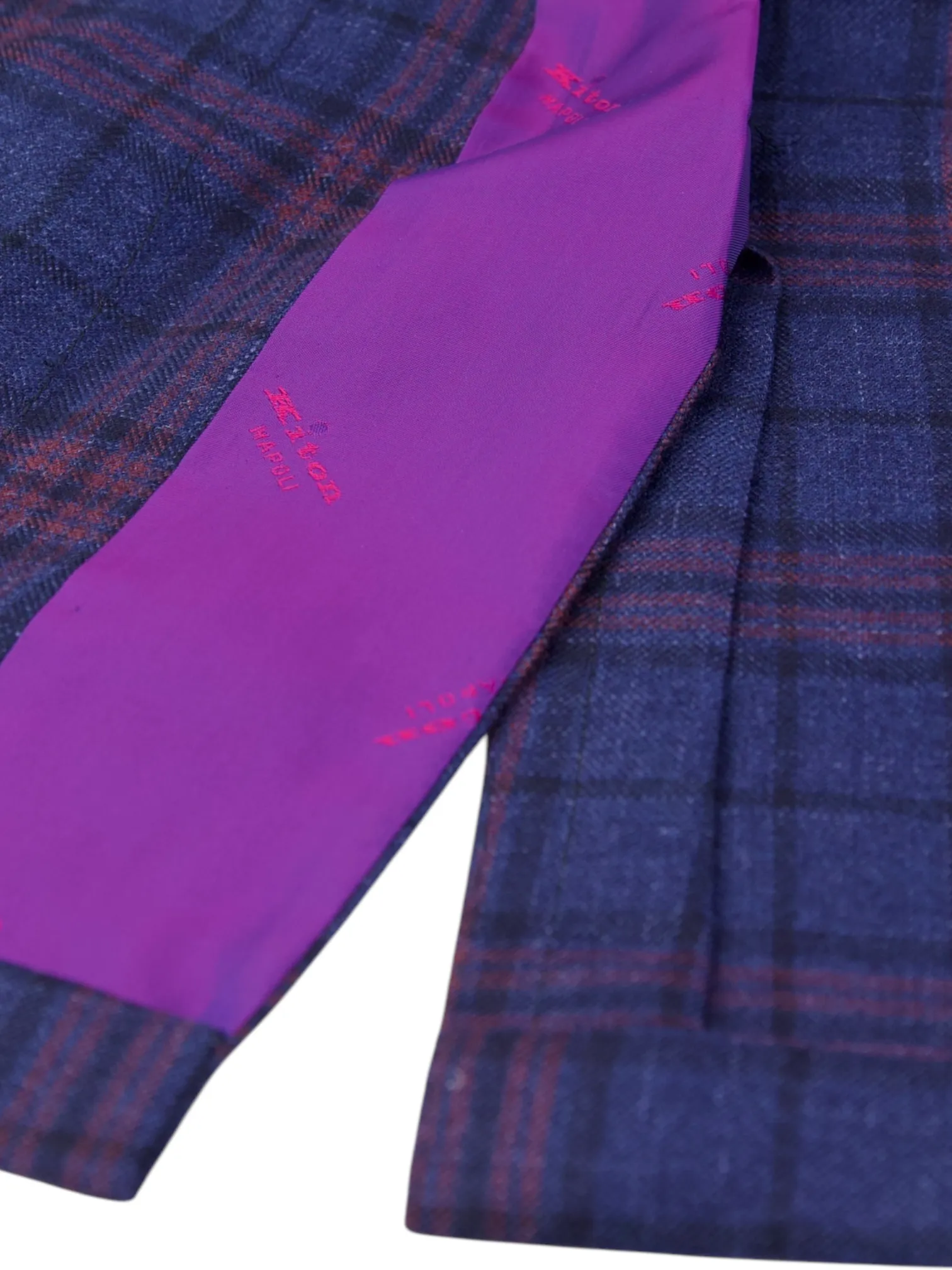 Kiton Blue & Red Cashmere, Silk & Linen Tartan Jacket