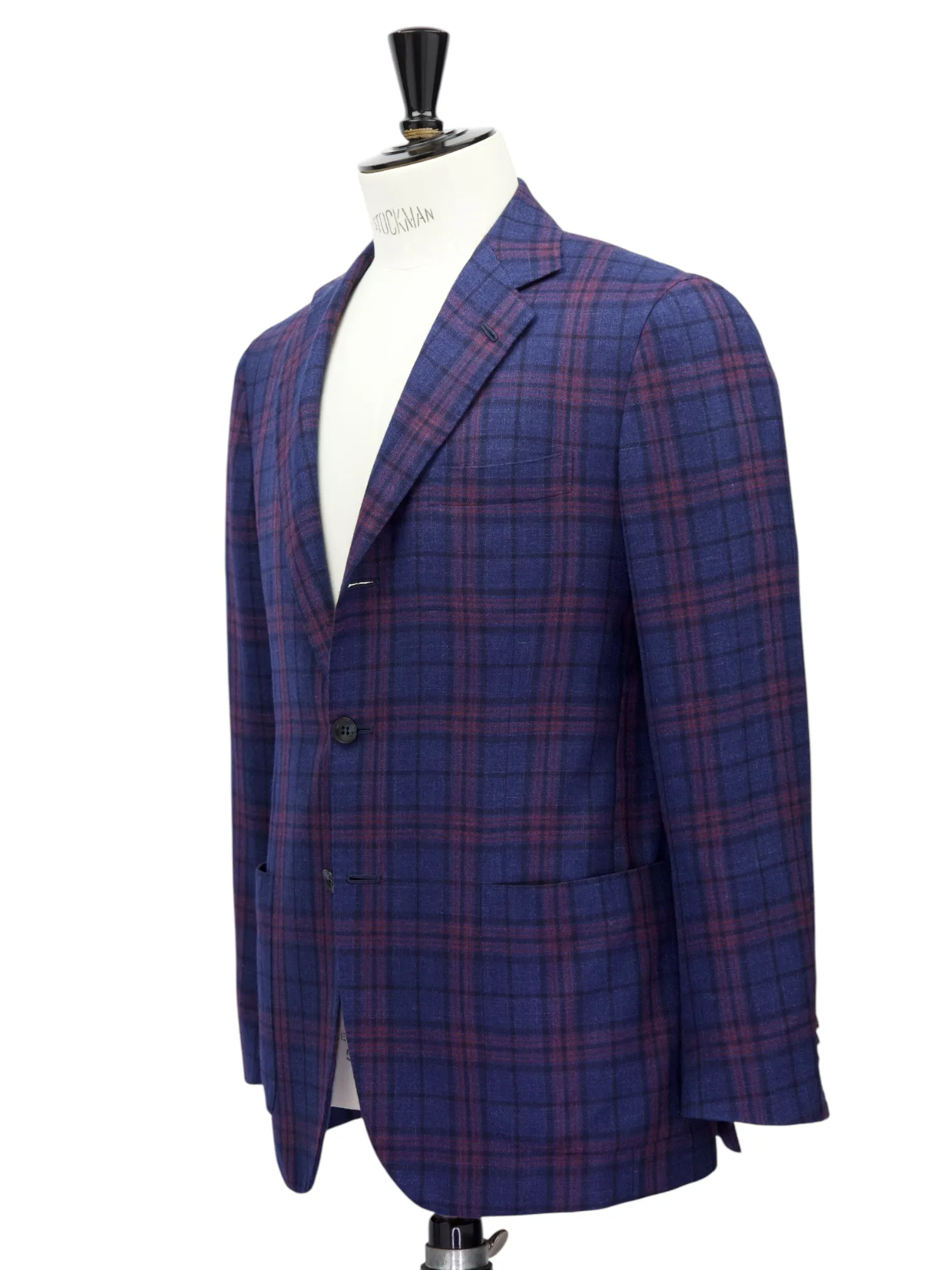 Kiton Blue & Red Cashmere, Silk & Linen Tartan Jacket
