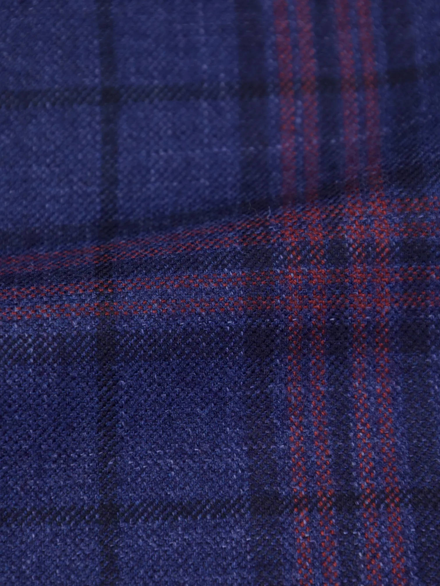Kiton Blue & Red Cashmere, Silk & Linen Tartan Jacket