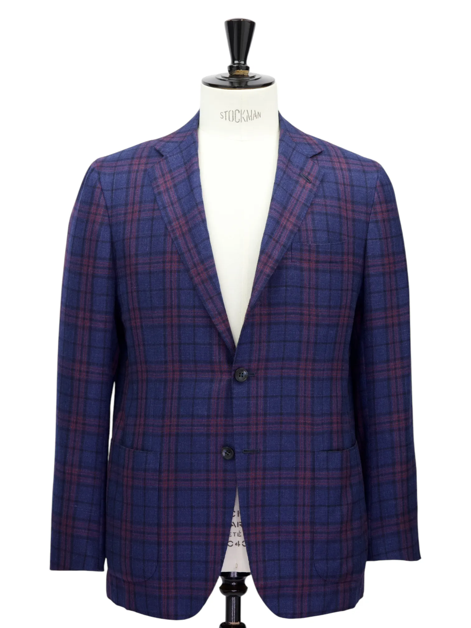 Kiton Blue & Red Cashmere, Silk & Linen Tartan Jacket