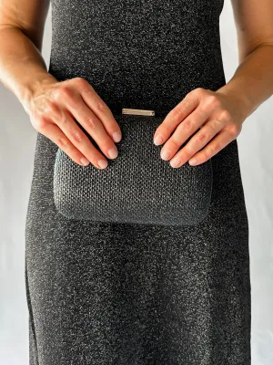 KRIS WOVEN CURVE BOX CLUTCH - BLACK