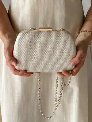 KRIS WOVEN CURVE BOX CLUTCH - IVORY