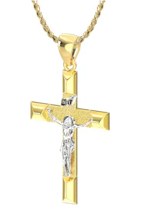 Ladies 14k Yellow Gold Angled Cross Crucifix Pendant Necklace, 32mm