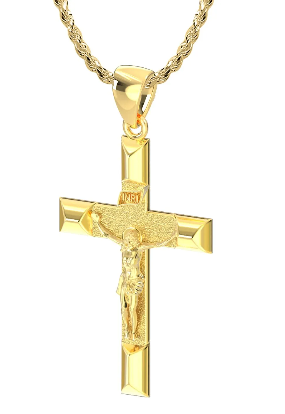Ladies 14k Yellow Gold Angled Cross Crucifix Pendant Necklace, 32mm