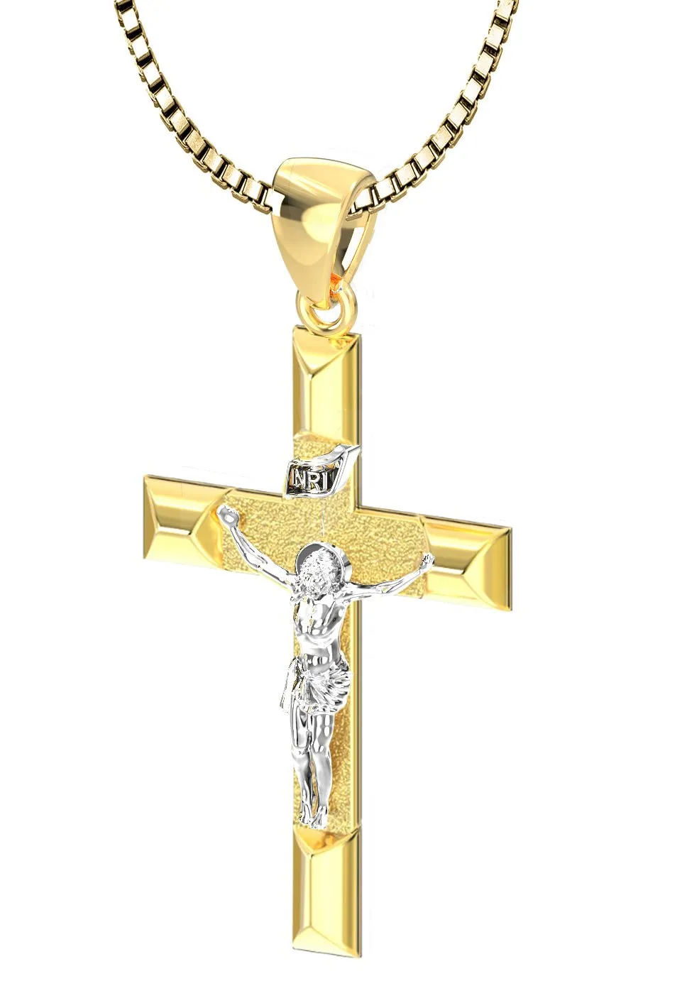 Ladies 14k Yellow Gold Angled Cross Crucifix Pendant Necklace, 32mm