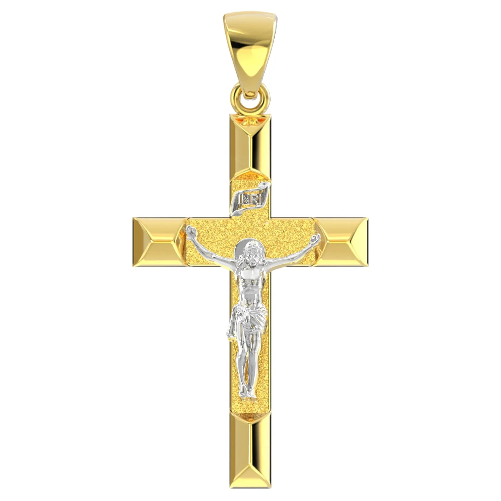 Ladies 14k Yellow Gold Angled Cross Crucifix Pendant Necklace, 32mm