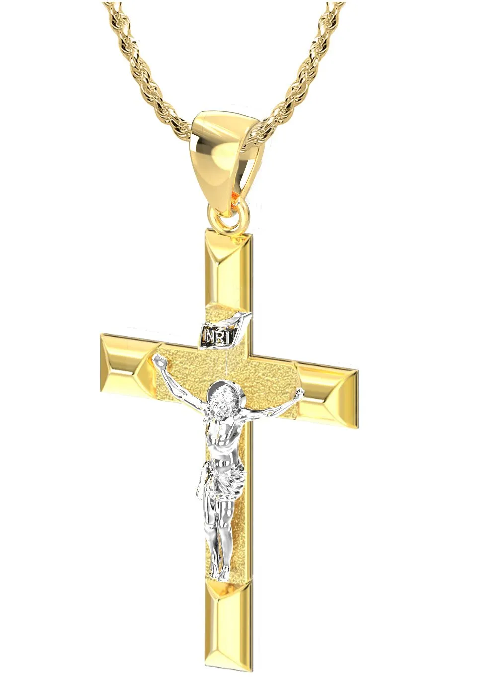 Ladies 14k Yellow Gold Angled Cross Crucifix Pendant Necklace, 32mm