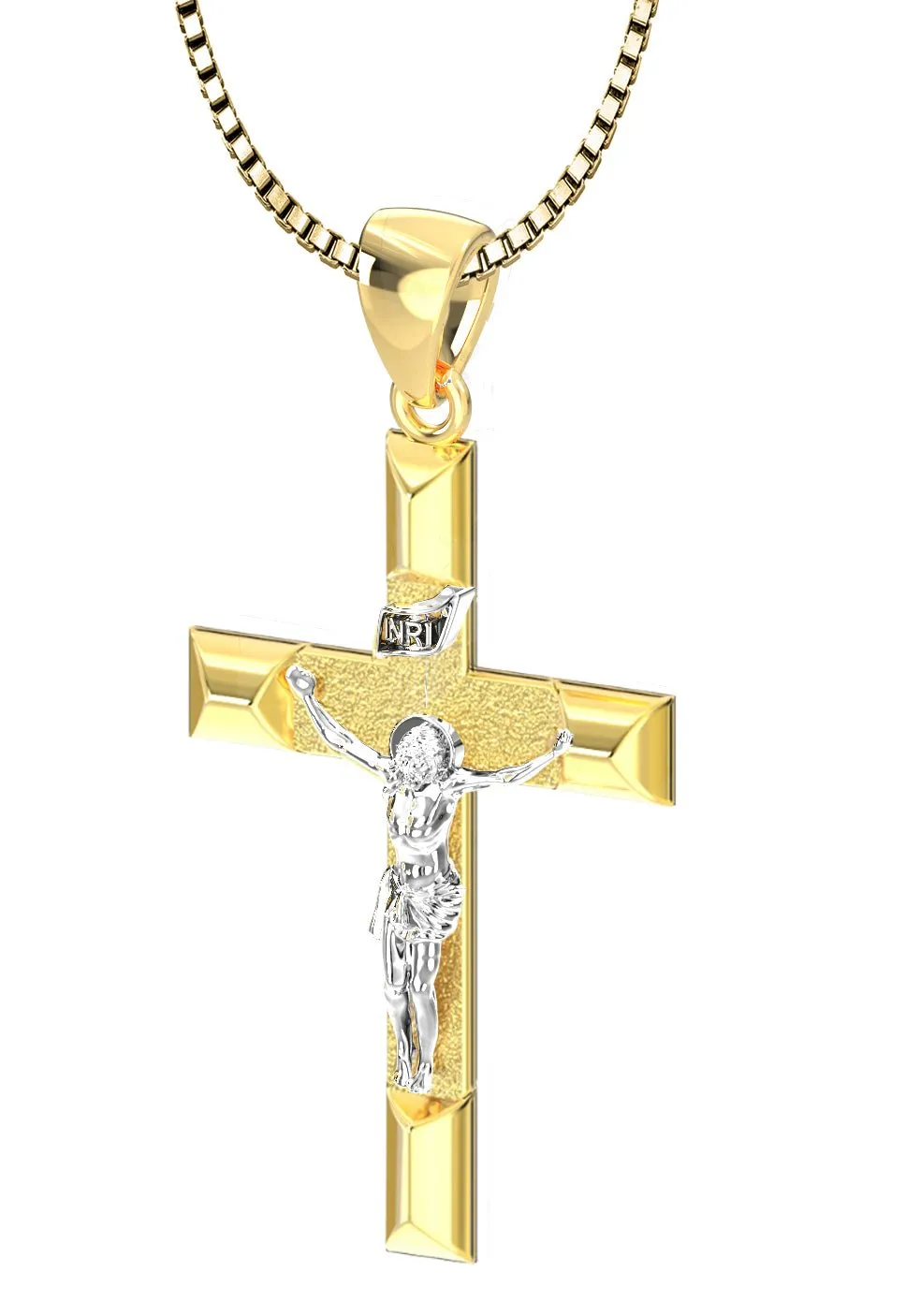 Ladies 14k Yellow Gold Angled Cross Crucifix Pendant Necklace, 32mm