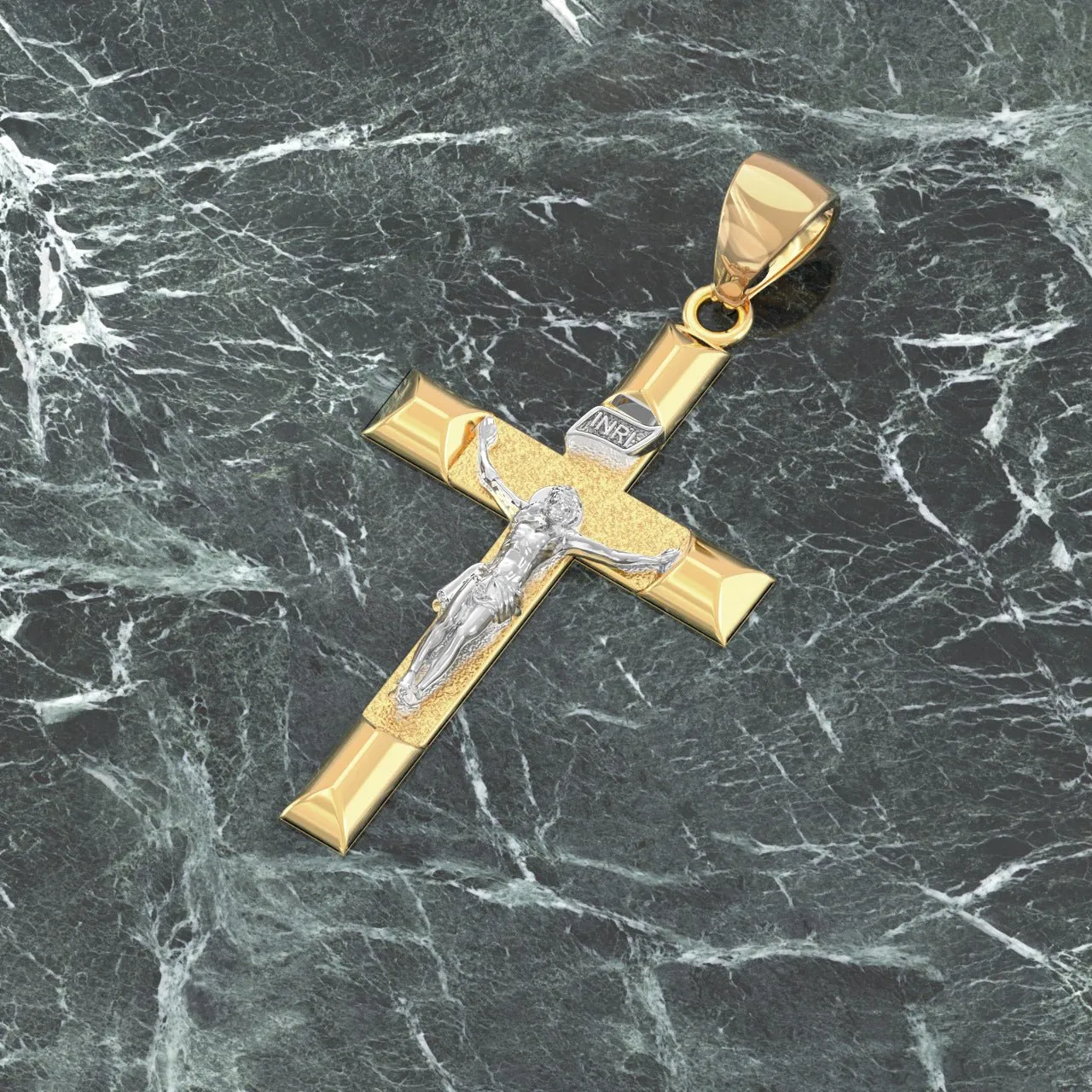 Ladies 14k Yellow Gold Angled Cross Crucifix Pendant Necklace, 32mm