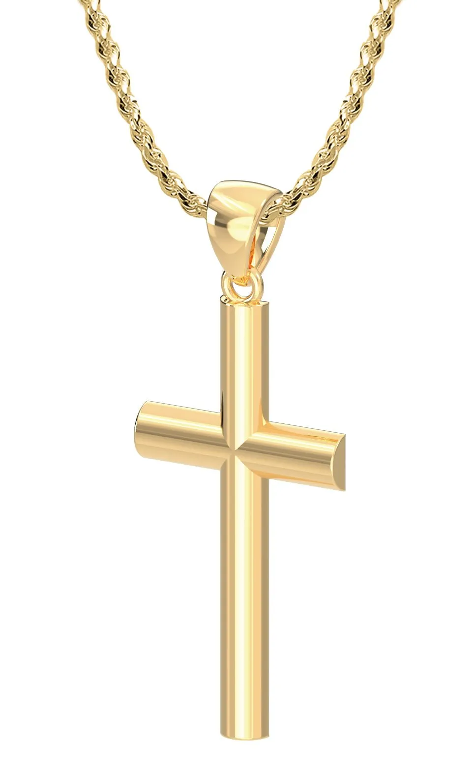 Ladies 14k Yellow Gold Christian Cross Pendant Necklace, 35mm