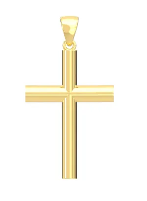 Ladies 14k Yellow Gold Christian Cross Pendant Necklace, 35mm