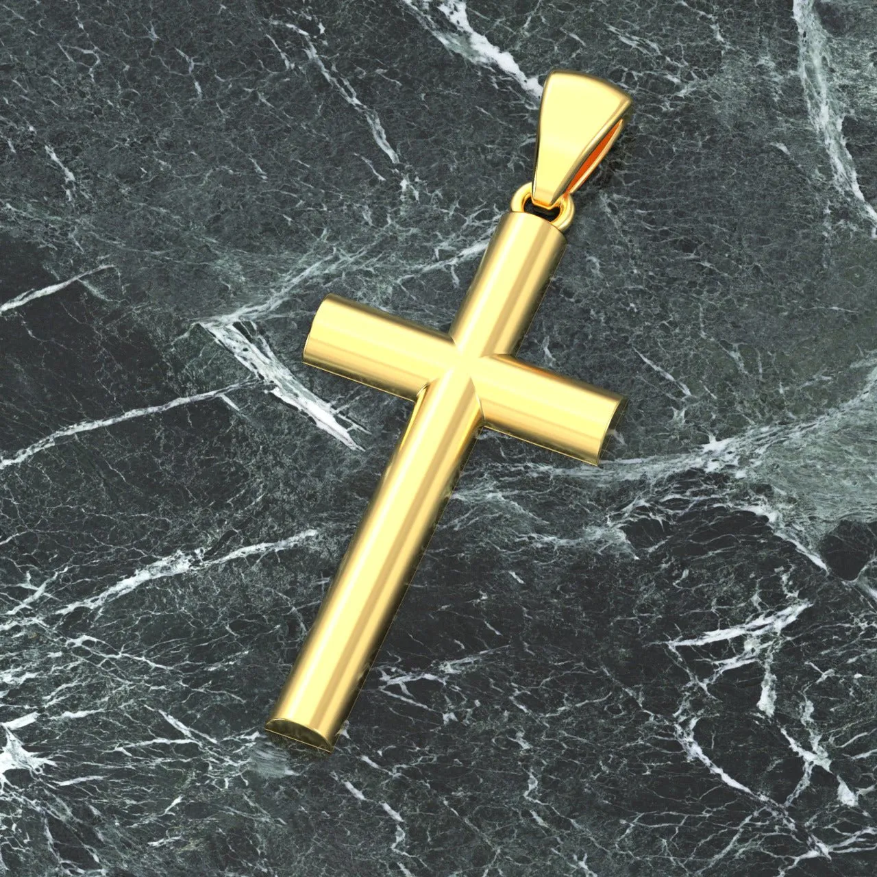 Ladies 14k Yellow Gold Christian Cross Pendant Necklace, 35mm
