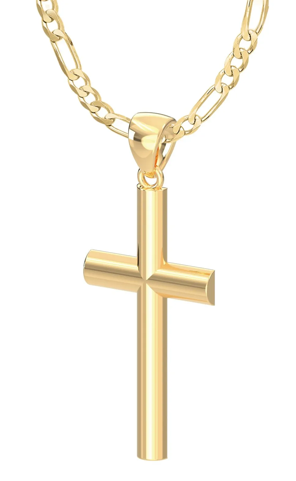 Ladies 14k Yellow Gold Christian Cross Pendant Necklace, 35mm