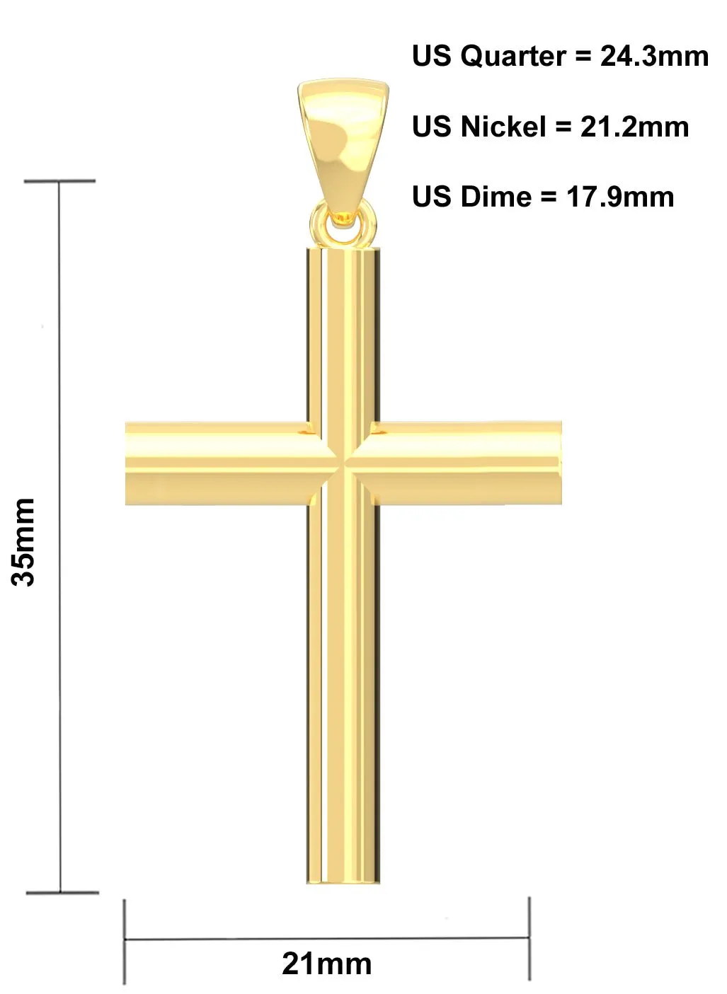 Ladies 14k Yellow Gold Christian Cross Pendant Necklace, 35mm