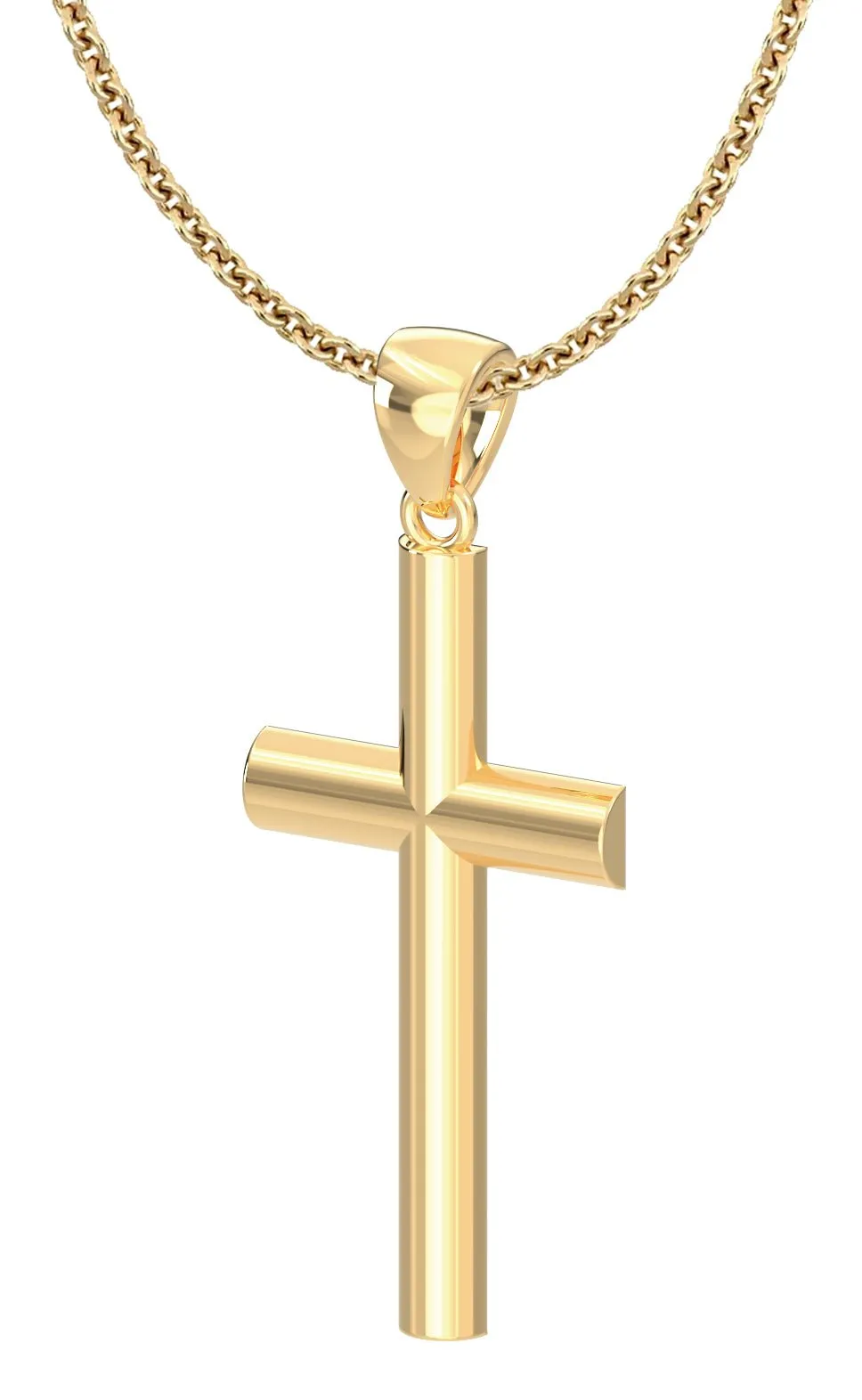 Ladies 14k Yellow Gold Christian Cross Pendant Necklace, 35mm