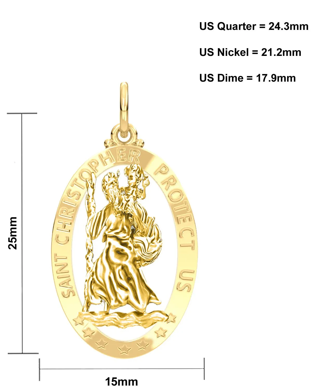 Ladies 14K Yellow Gold Saint Christopher Polished Finish Pierced Pendant Necklace, 25mm