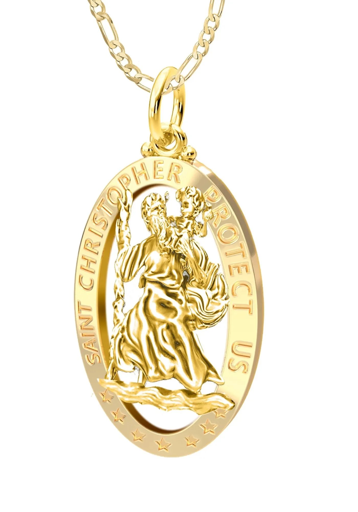 Ladies 14K Yellow Gold Saint Christopher Polished Finish Pierced Pendant Necklace, 25mm