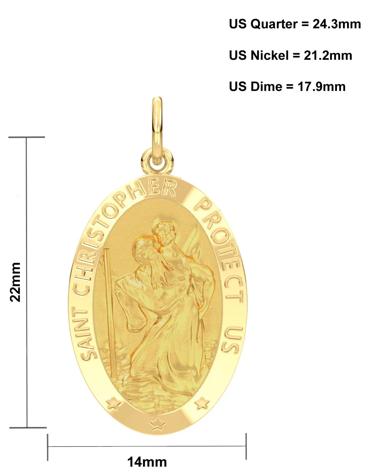 Ladies 14K Yellow Gold Saint Christopher Polished Finish Solid Pendant Necklace, 22mm