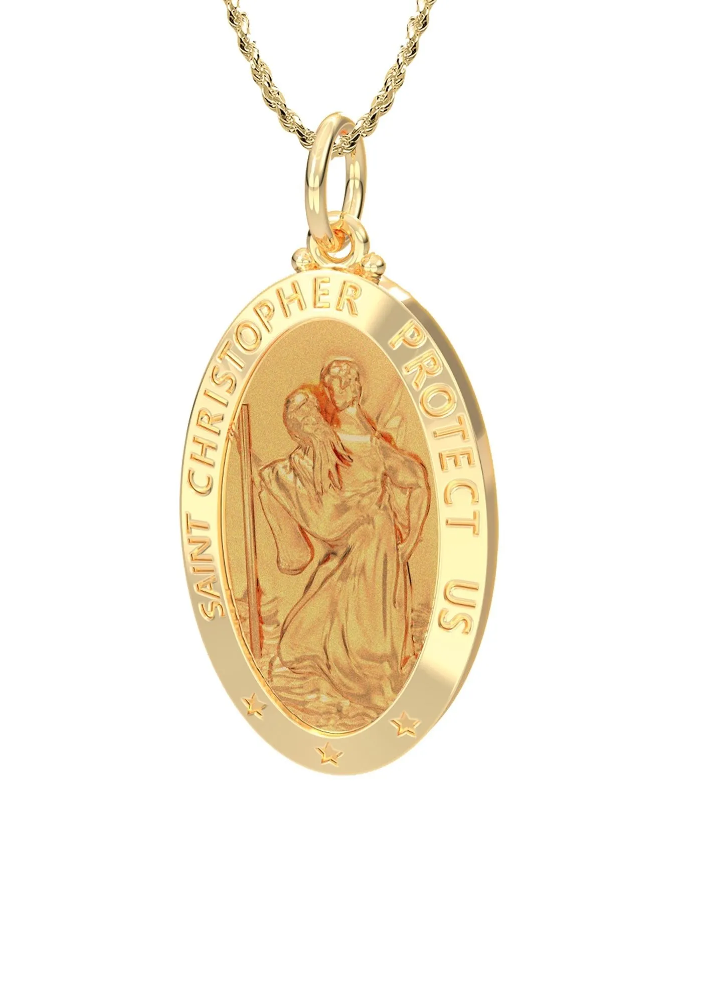 Ladies 14K Yellow Gold Saint Christopher Polished Finish Solid Pendant Necklace, 22mm