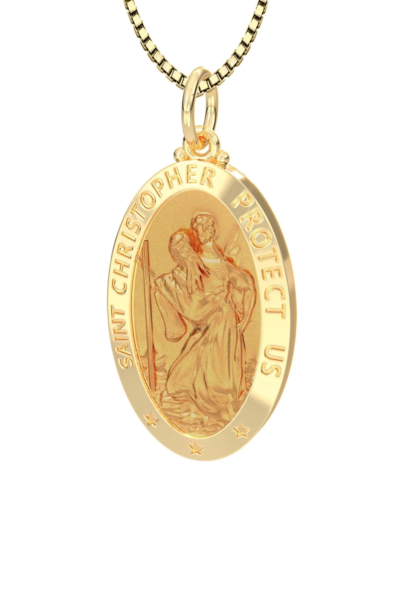 Ladies 14K Yellow Gold Saint Christopher Polished Finish Solid Pendant Necklace, 22mm