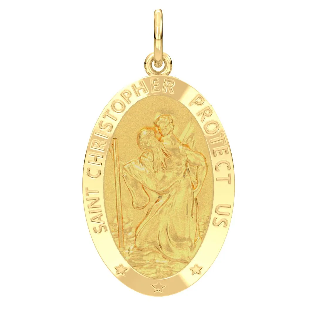 Ladies 14K Yellow Gold Saint Christopher Polished Finish Solid Pendant Necklace, 22mm