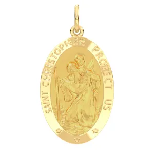 Ladies 14K Yellow Gold Saint Christopher Polished Finish Solid Pendant Necklace, 22mm