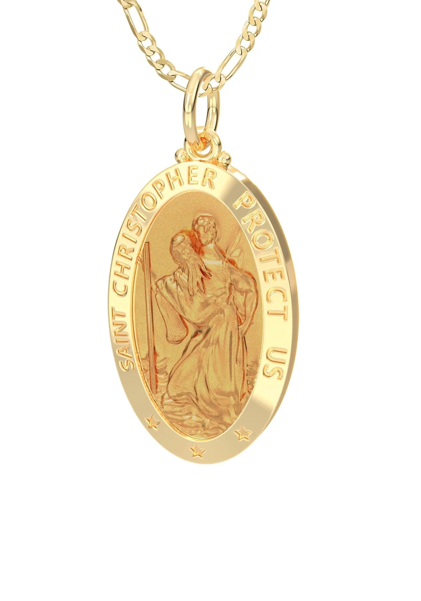 Ladies 14K Yellow Gold Saint Christopher Polished Finish Solid Pendant Necklace, 22mm