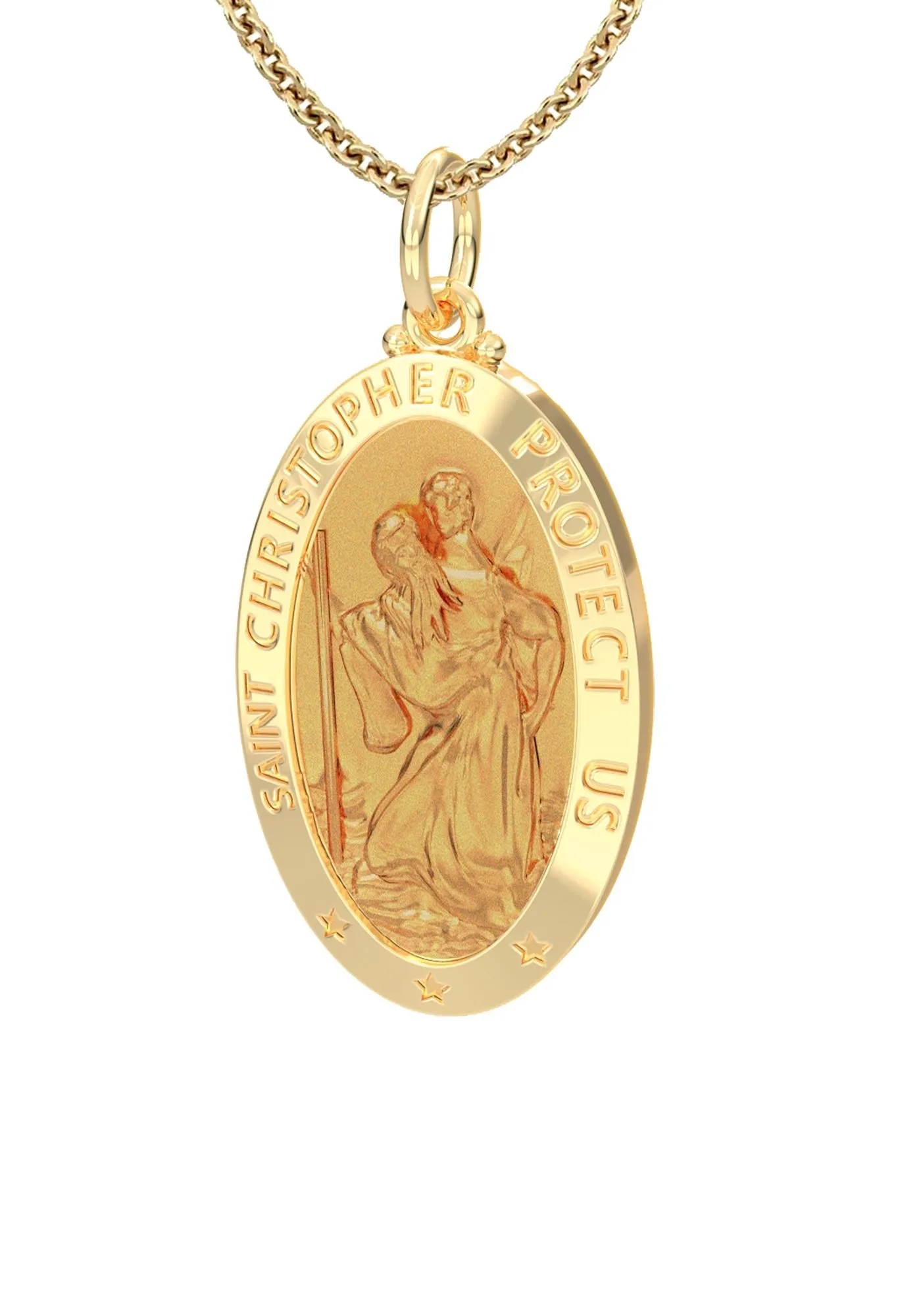 Ladies 14K Yellow Gold Saint Christopher Polished Finish Solid Pendant Necklace, 22mm