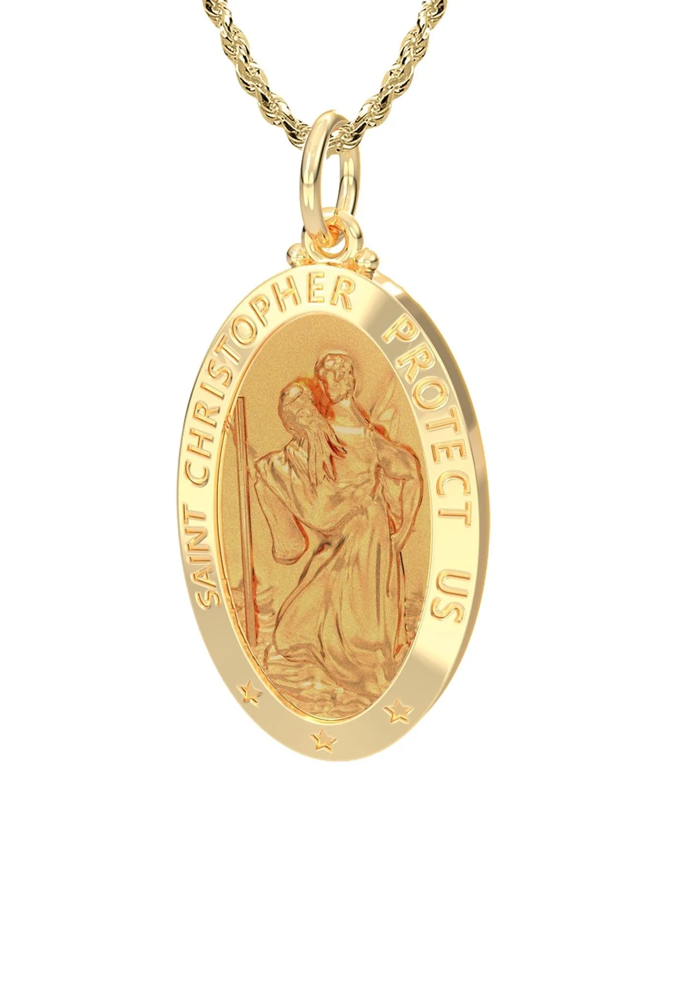 Ladies 14K Yellow Gold Saint Christopher Polished Finish Solid Pendant Necklace, 22mm