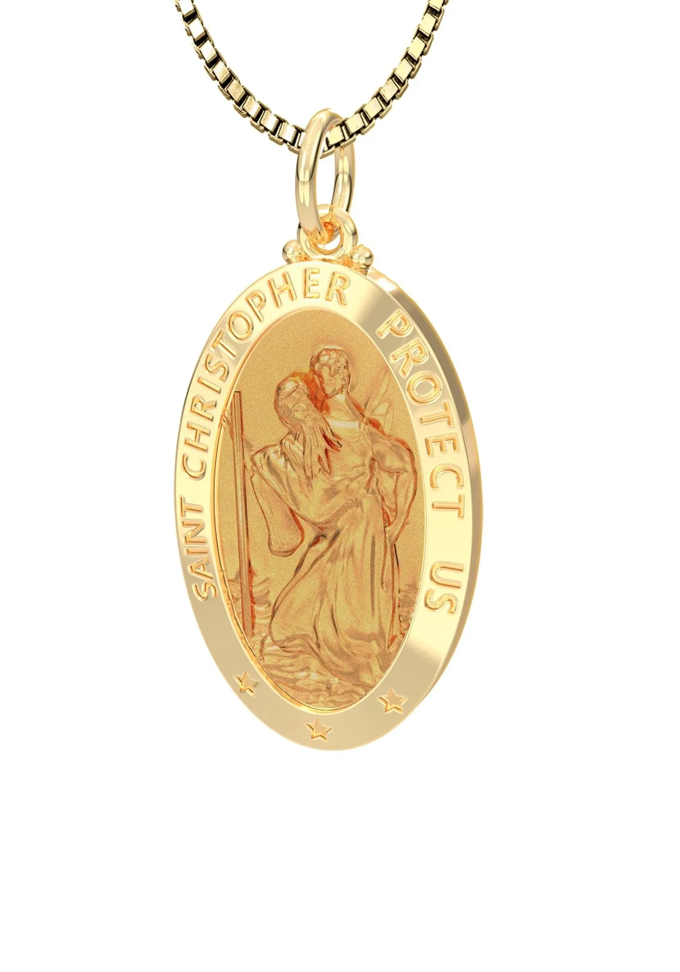 Ladies 14K Yellow Gold Saint Christopher Polished Finish Solid Pendant Necklace, 22mm