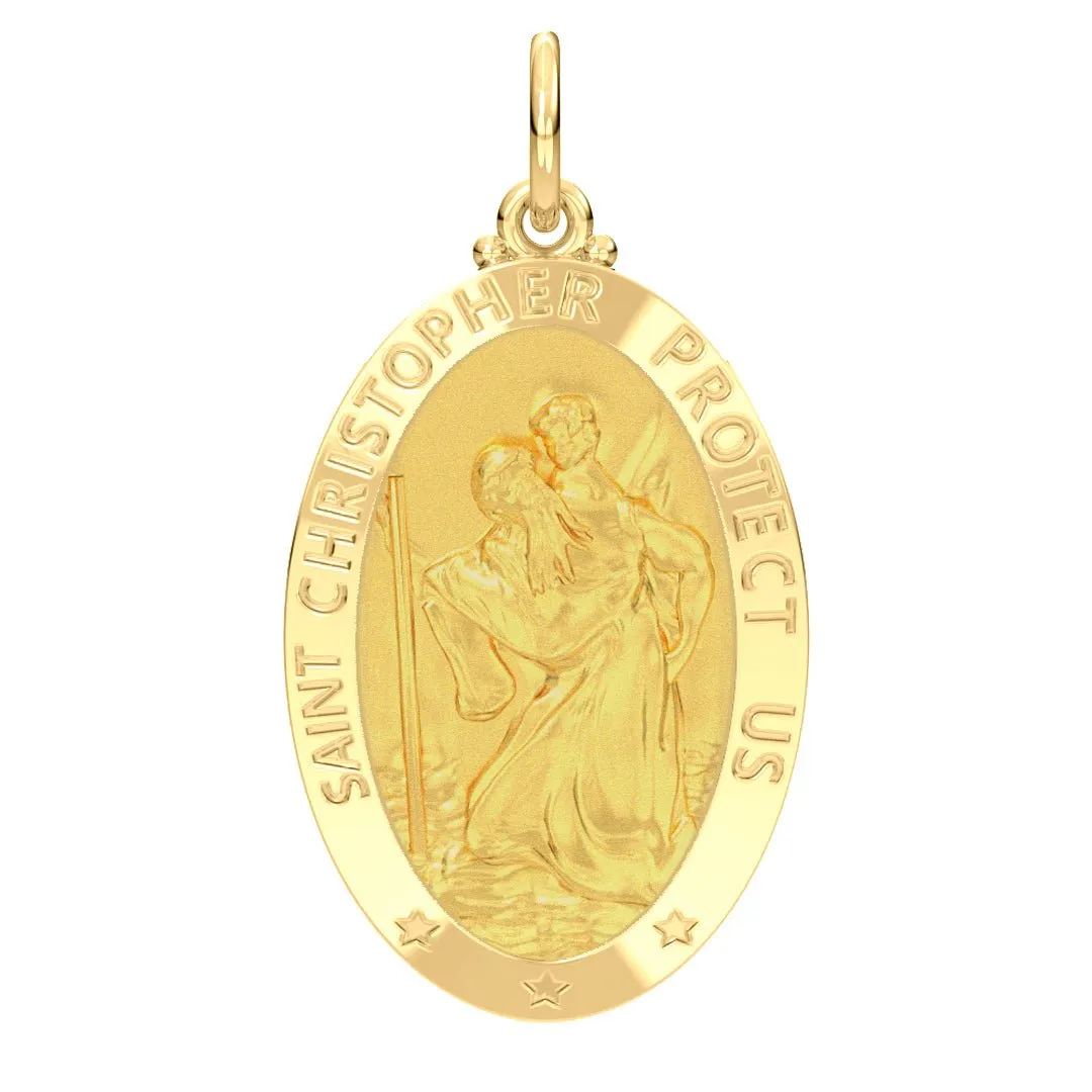 Ladies 14K Yellow Gold Saint Christopher Polished Finish Solid Pendant Necklace, 26mm