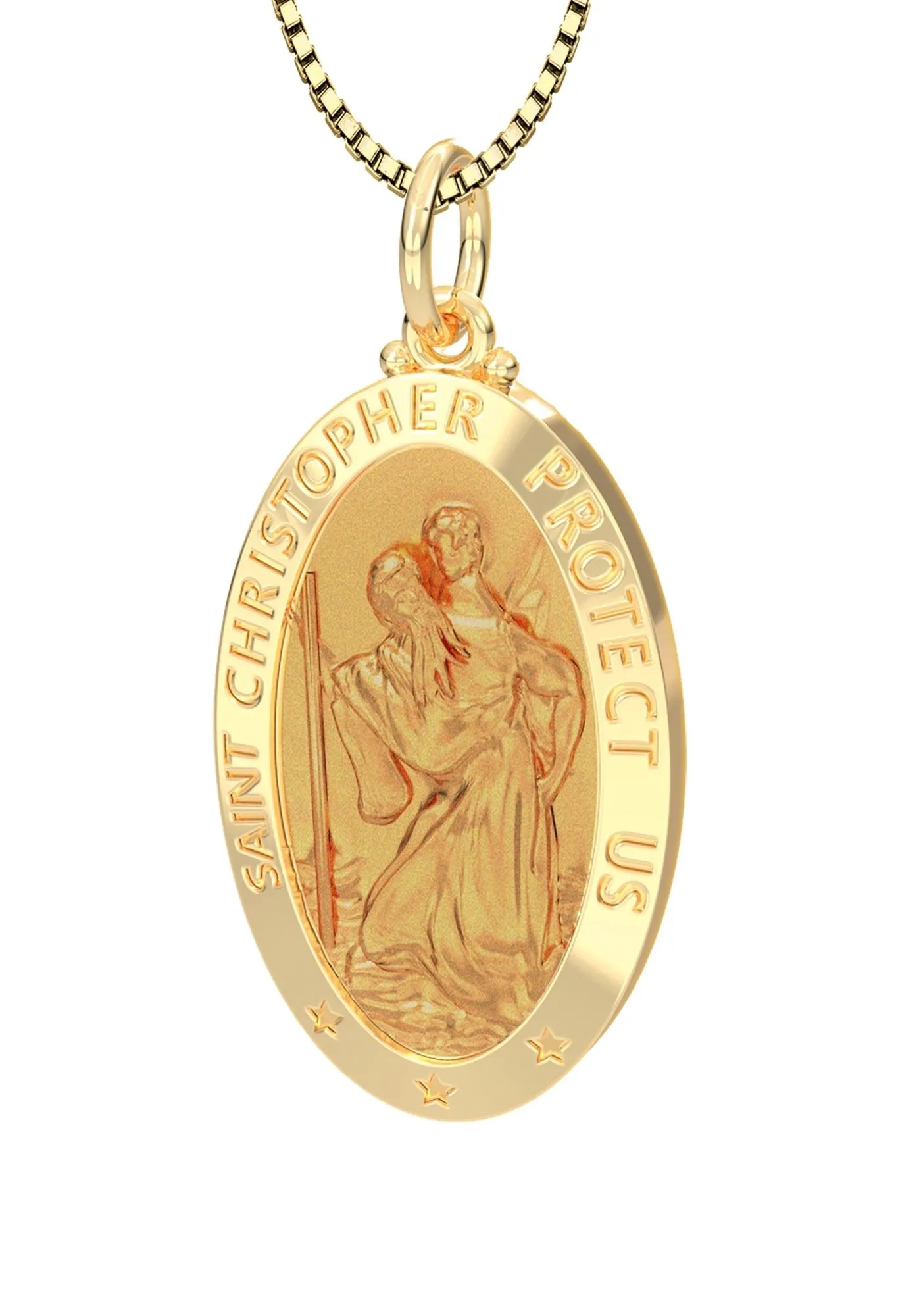 Ladies 14K Yellow Gold Saint Christopher Polished Finish Solid Pendant Necklace, 26mm