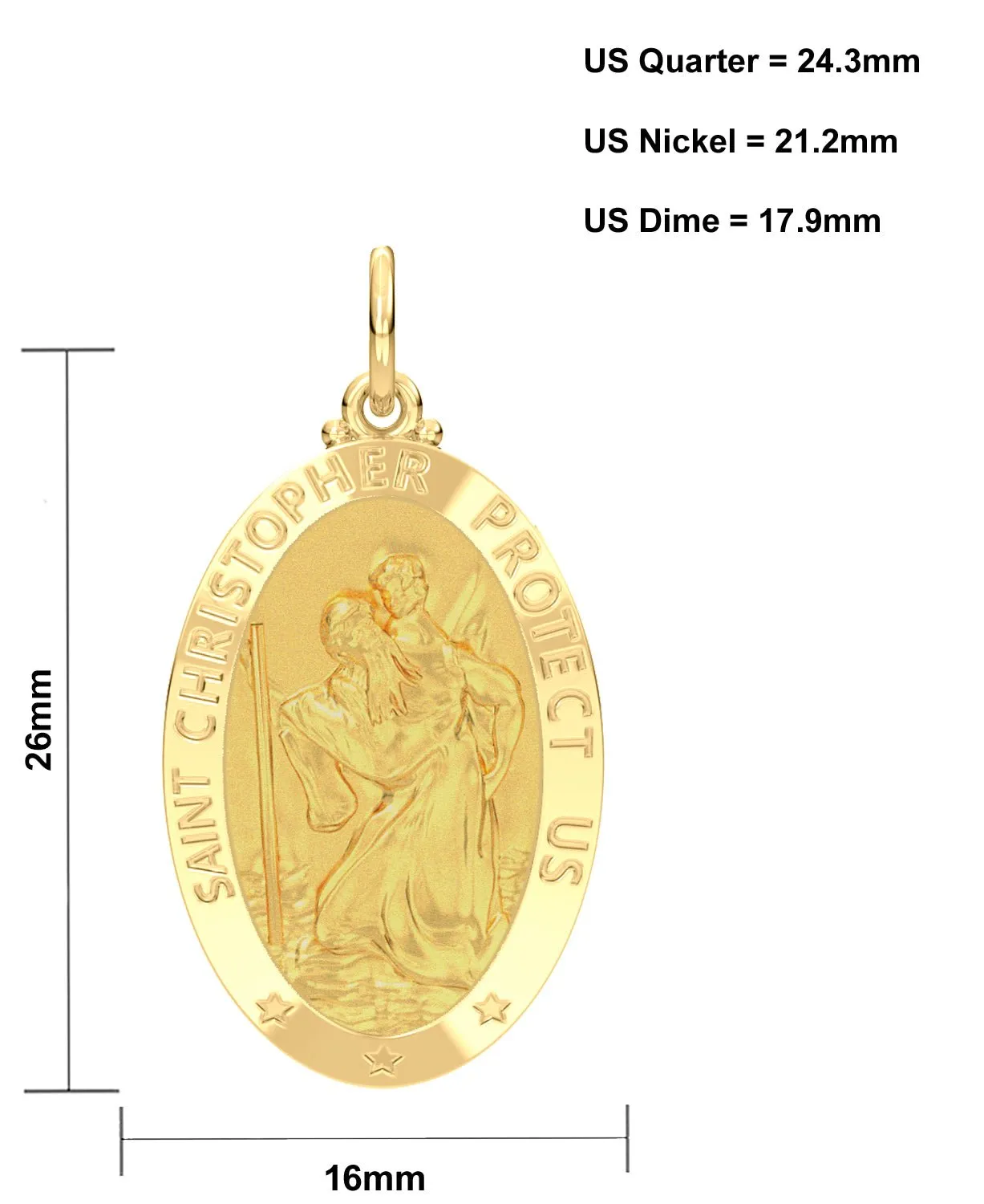 Ladies 14K Yellow Gold Saint Christopher Polished Finish Solid Pendant Necklace, 26mm