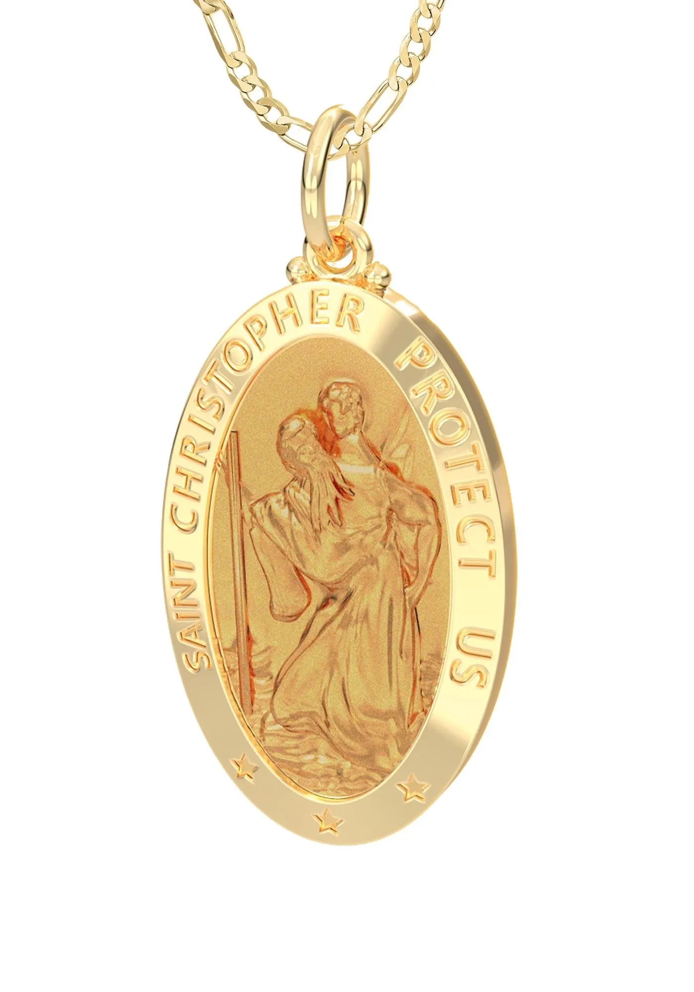 Ladies 14K Yellow Gold Saint Christopher Polished Finish Solid Pendant Necklace, 26mm