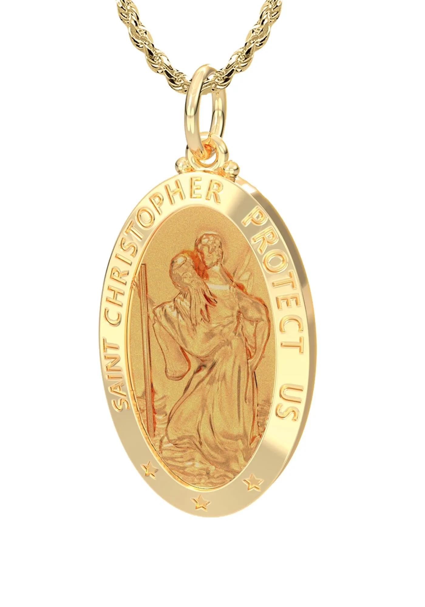 Ladies 14K Yellow Gold Saint Christopher Polished Finish Solid Pendant Necklace, 26mm