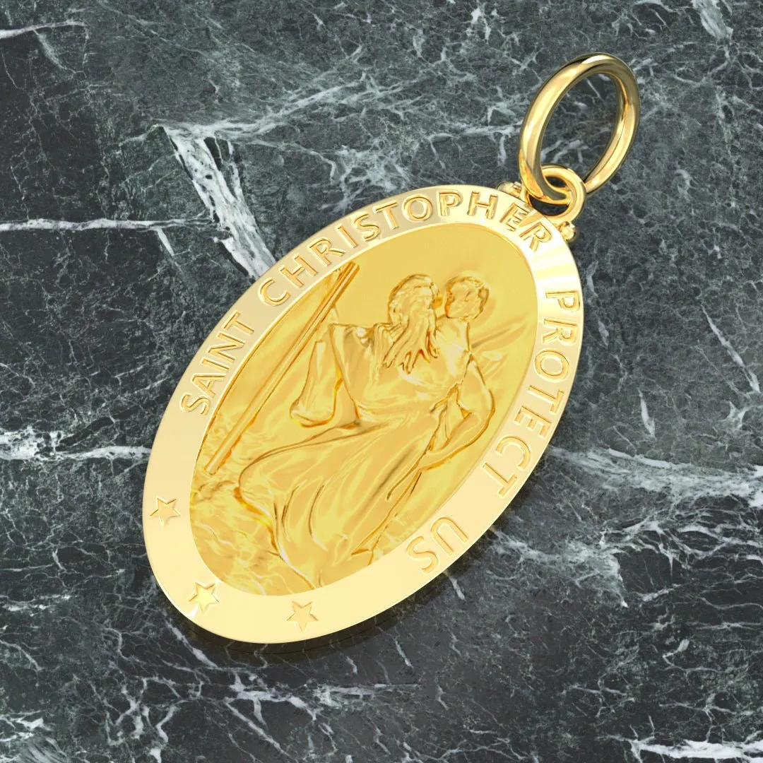 Ladies 14K Yellow Gold Saint Christopher Polished Finish Solid Pendant Necklace, 26mm