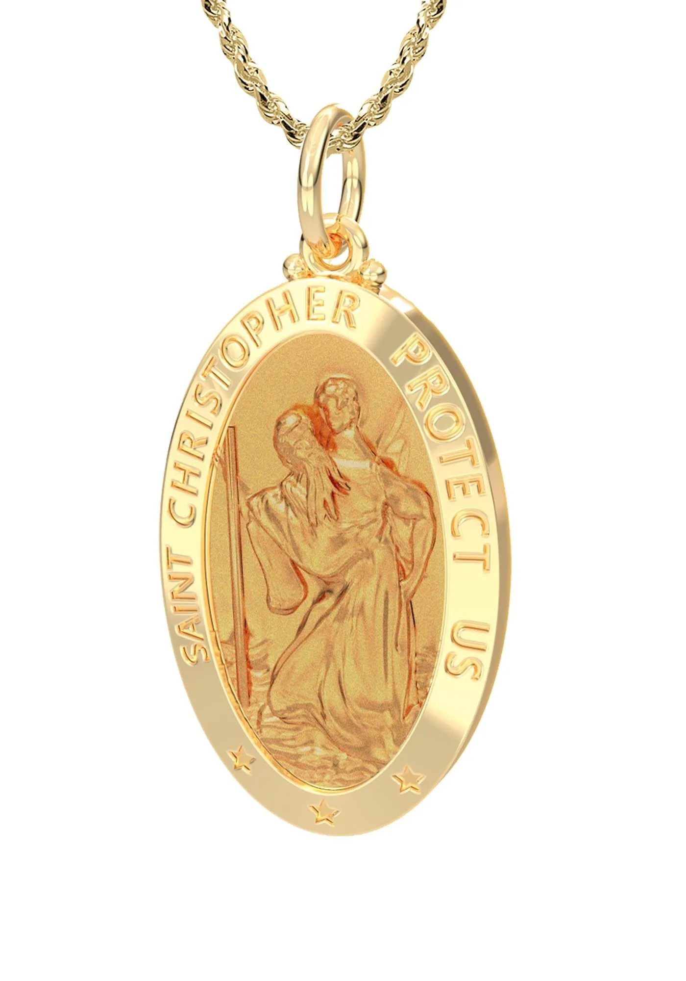 Ladies 14K Yellow Gold Saint Christopher Polished Finish Solid Pendant Necklace, 26mm